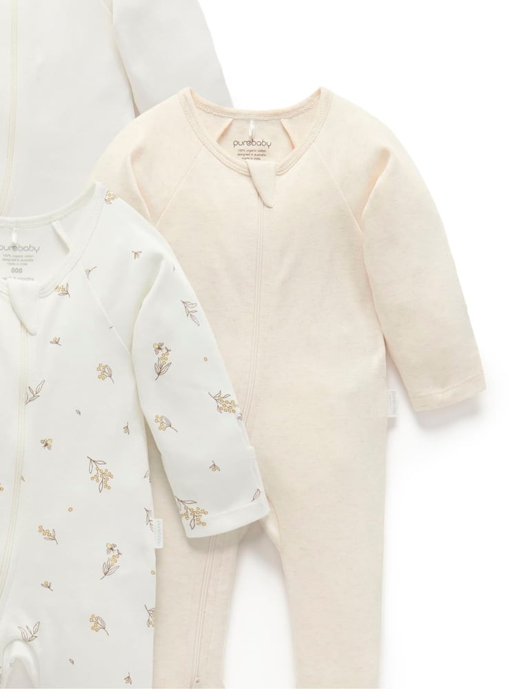 Purebaby Natural Zip 100% Cotton Sleepsuit 4 Pack - Image 5 of 5