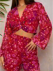 Chi Chi London Red Twist Front Abstract Foil Spot Print Shirt - Image 3 of 4