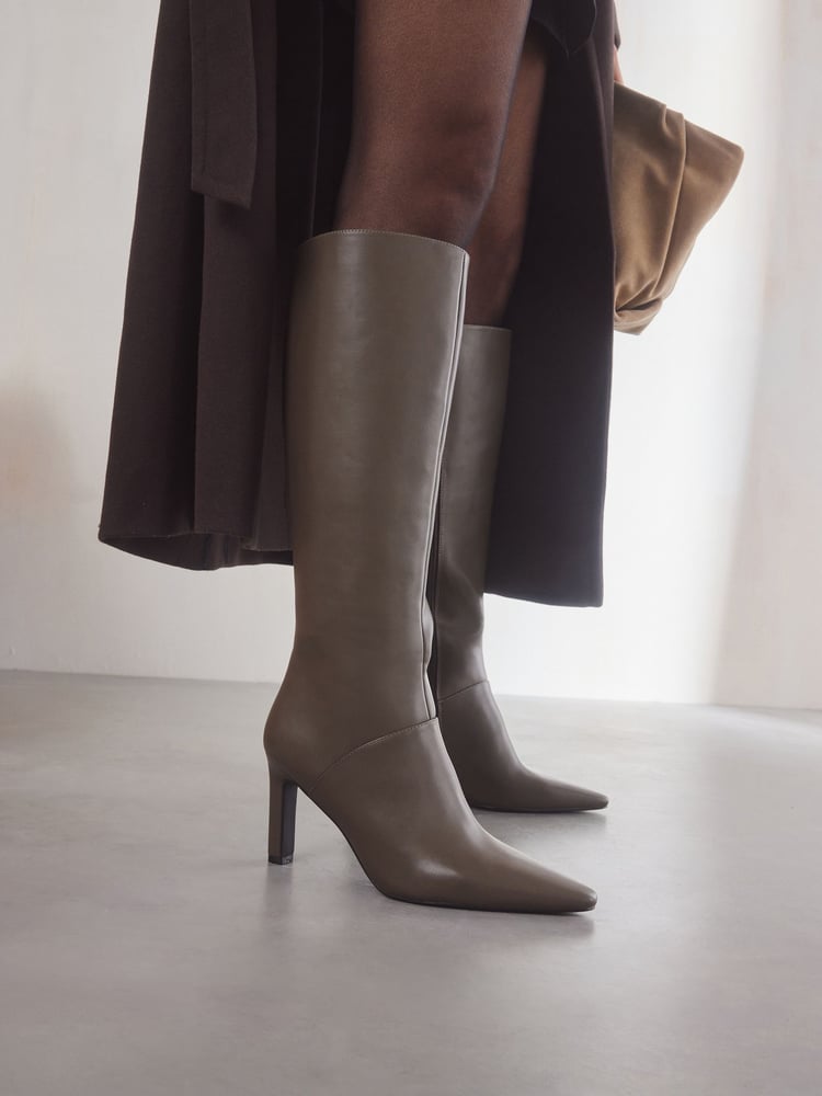 Taupe Forever Comfort® Knee High Heeled Boots - Image 1 of 8