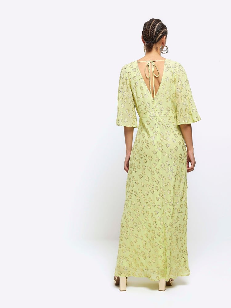 River Island Lime Green Glitter Star Maxi Dress - Image 2 of 4 River Island Lime Green Glitter Star Maxi Dress - Image 2 of 4
