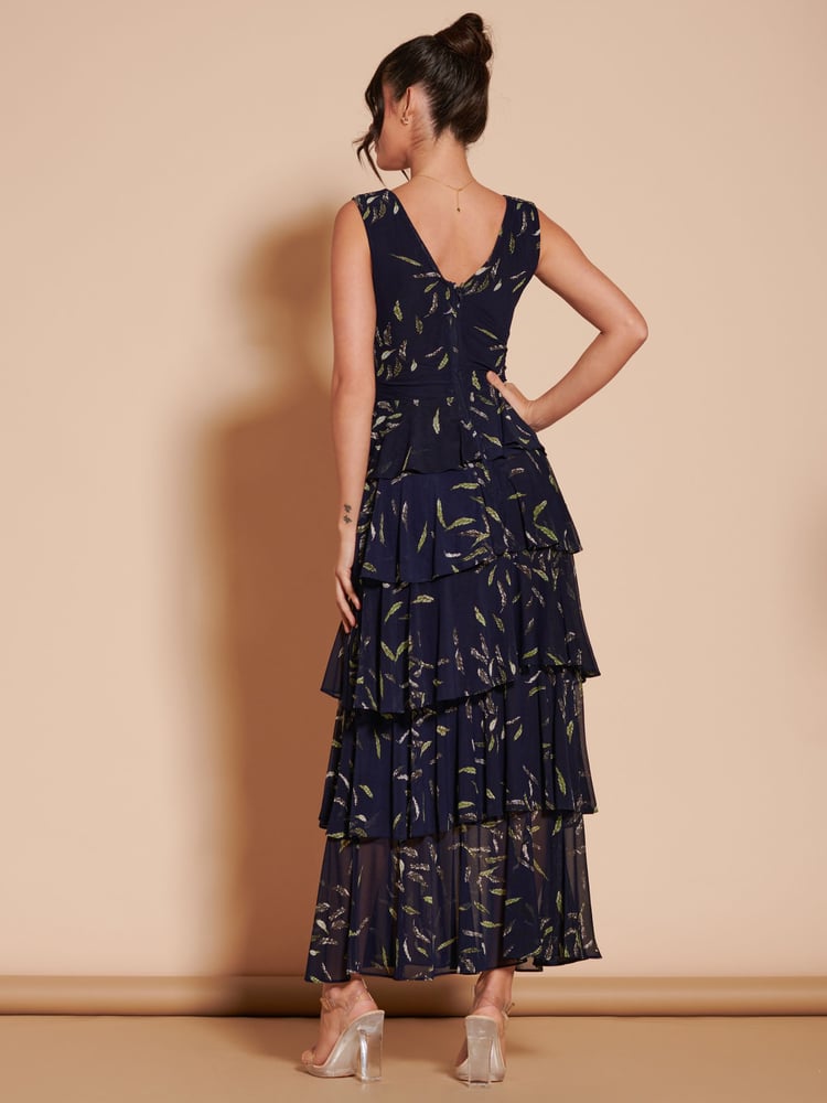 Jolie Moi Blue Tiered Hem Mesh Maxi Dress - Image 2 of 6