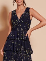 Jolie Moi Blue Tiered Hem Mesh Maxi Dress - Image 3 of 6