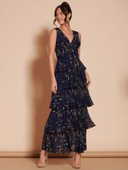 Jolie Moi Blue Tiered Hem Mesh Maxi Dress - Image 4 of 6
