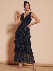 Jolie Moi Blue Tiered Hem Mesh Maxi Dress - Image 5 of 6
