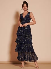 Jolie Moi Blue Tiered Hem Mesh Maxi Dress - Image 6 of 6
