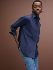 Navy Embellished Gem Oversized 100% Cotton Shirt - Image 3 of 7