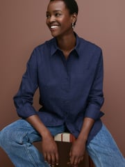 Navy Embellished Gem Oversized 100% Cotton Shirt - Image 4 of 7