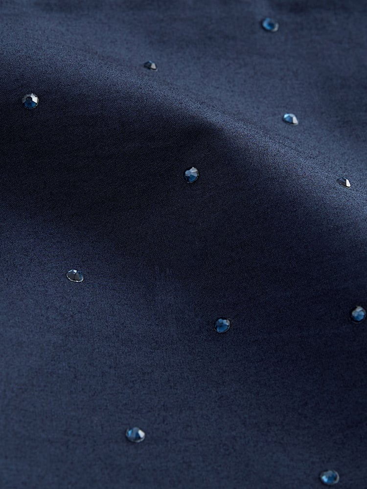 Navy Embellished Gem Oversized 100% Cotton Shirt - Image 7 of 7