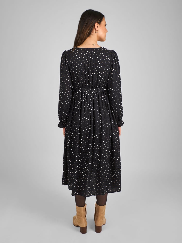JoJo Maman Bébé Black Polka Dot V-Neck Maternity Midi Dress - Image 2 of 4