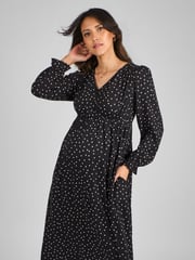JoJo Maman Bébé Black Polka Dot V-Neck Maternity Midi Dress - Image 3 of 4