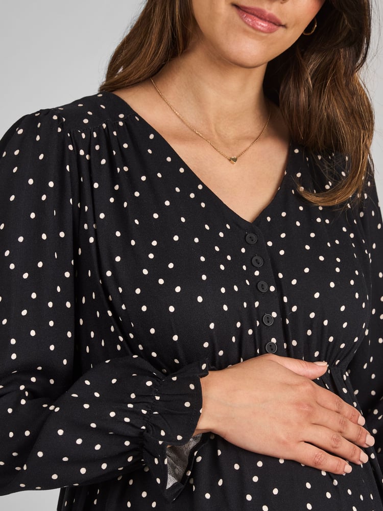 JoJo Maman Bébé Black Polka Dot V-Neck Maternity Midi Dress - Image 4 of 4