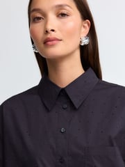 Black Gem Embellished Oversized 100% Cotton Shirt - Image 4 of 7