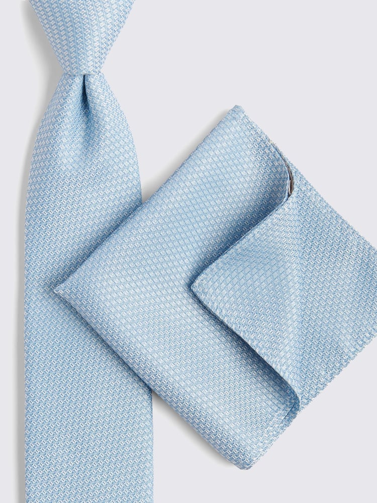 MOSS Blue Textured Tie - Image 4 of 4