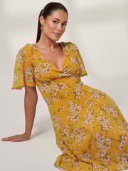 Jolie Moi Yellow Olenna Angel Sleeve Pleated Chiffon Maxi Dress - Image 5 of 6