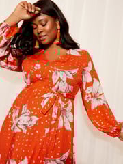 Curves Like These Red V Neck Midi Dress - Image 2 of 4
