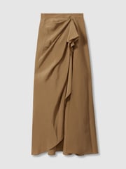 Reiss Toffee Amara Drape Front Maxi Skirt - Image 2 of 6