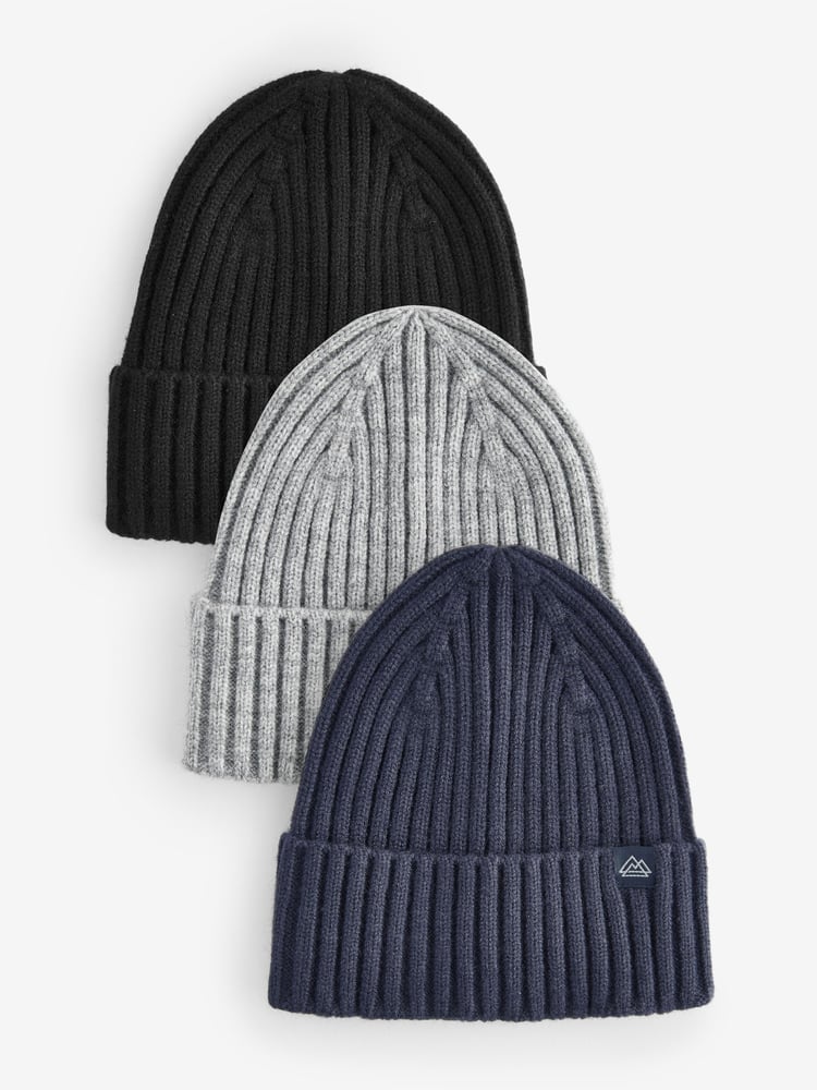 Black/Navy/Grey Knitted Beanies 3 Pack (1-16yrs) - Image 1 of 5