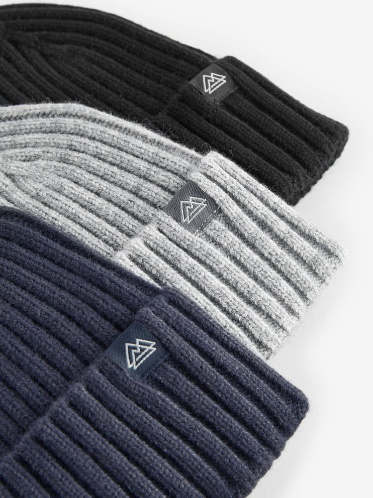 Black/Navy/Grey Knitted Beanies 3 Pack (1-16yrs) - Image 5 of 5