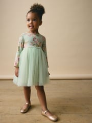 Green Long Sleeve Mesh Dress (3mths-7yrs) - Image 2 of 7