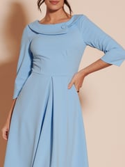 Jolie Moi Light Blue 3/4 Sleeve Fold Neck Midi Dress - Image 6 of 6