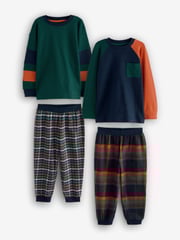 Green/Orange 2 Pack Long Sleeve Woven Check Pyjamas (3-16yrs) - Image 1 of 8