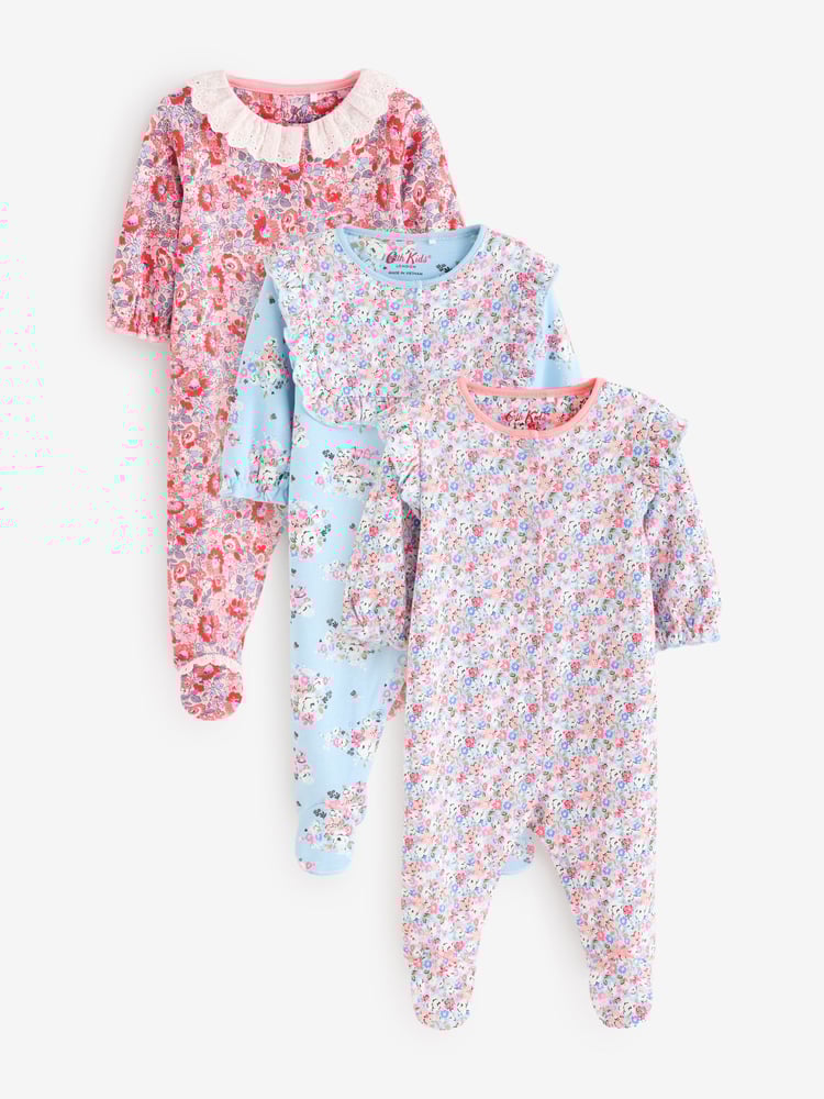 Blue Cath Kidston Floral Baby 100% Cotton Sleepsuits 3 Pack - Image 1 of 16