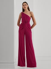 Lauren Ralph Lauren Dark Red Isamy Twist Front Jersey One Shoulder Jumpsuit - Image 1 of 9