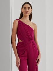 Lauren Ralph Lauren Dark Red Isamy Twist Front Jersey One Shoulder Jumpsuit - Image 3 of 9