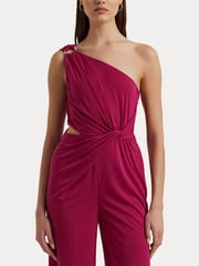 Lauren Ralph Lauren Dark Red Isamy Twist Front Jersey One Shoulder Jumpsuit - Image 7 of 9
