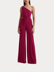 Lauren Ralph Lauren Dark Red Isamy Twist Front Jersey One Shoulder Jumpsuit - Image 8 of 9
