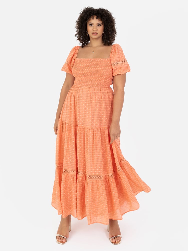 Shirring Front Tiered Midaxi Dress With Trim Detail - Image 1 of 6