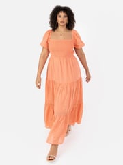 Shirring Front Tiered Midaxi Dress With Trim Detail - Image 3 of 6