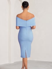 Club L London Blue Maternity Alyssa Bardot Bow Midi Dress with Ruching - Image 4 of 5