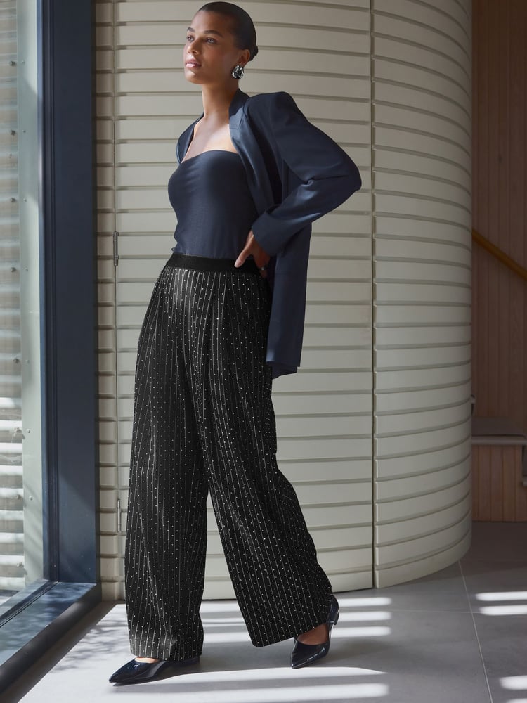 Black Premium Pull On Diamonte Trousers - Image 1 of 8