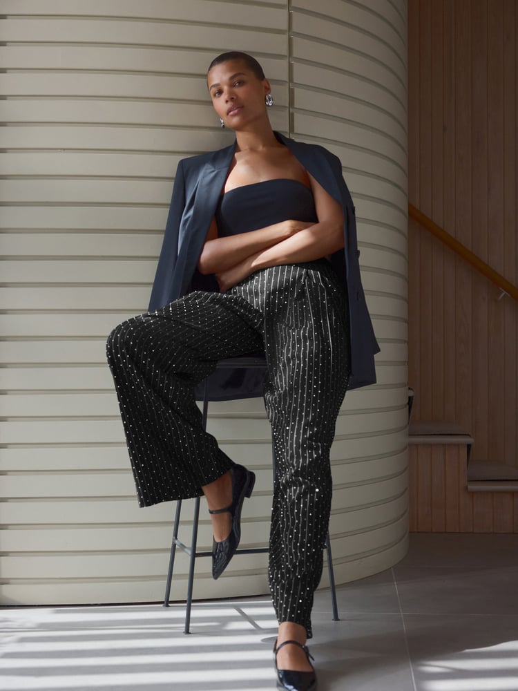 Black Premium Pull On Diamonte Trousers - Image 2 of 8