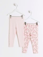 River Island Pink Girls Bow Multipack Rib 100% Cotton Leggings - Image 2 of 4