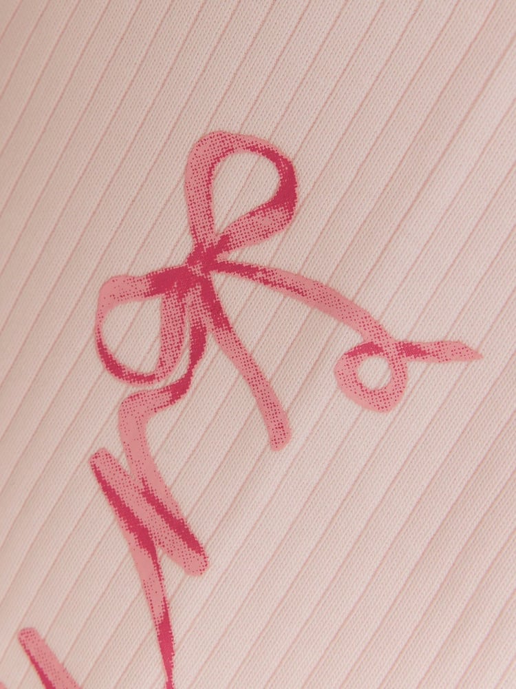 River Island Pink Girls Bow Multipack Rib 100% Cotton Leggings - Image 4 of 4