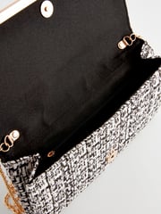 Monochrome Bouclé Clutch Bag With Detachable Cross-Body Chain - Image 10 of 10