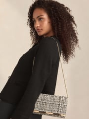 Monochrome Bouclé Clutch Bag With Detachable Cross-Body Chain - Image 2 of 10