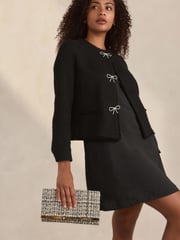 Monochrome Bouclé Clutch Bag With Detachable Cross-Body Chain - Image 4 of 10