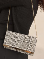 Monochrome Bouclé Clutch Bag With Detachable Cross-Body Chain - Image 5 of 10