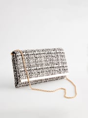 Monochrome Bouclé Clutch Bag With Detachable Cross-Body Chain - Image 6 of 10