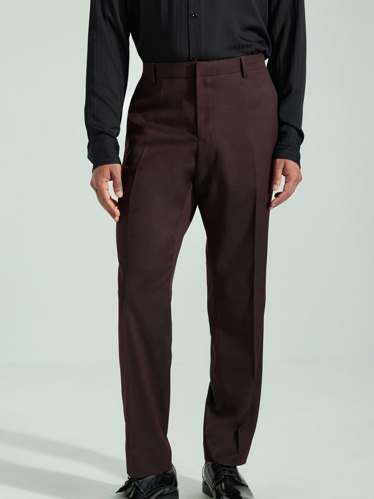 Burgundy Red Tailored Fit Tuxedo Suit Trousers - Image 1 of 8