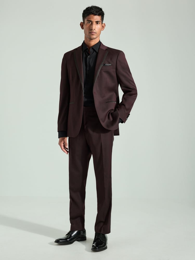 Burgundy Red Tailored Fit Tuxedo Suit Trousers - Image 2 of 8