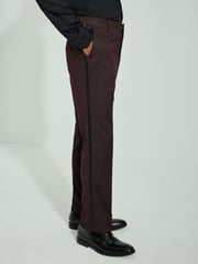 Burgundy Red Tailored Fit Tuxedo Suit Trousers - Image 3 of 8