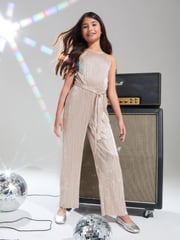 Lipsy Silver Halterneck Metallic Pleated Jumpsuit (5-16yrs) - Image 1 of 4