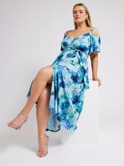 Yours Curve Blue London Floral Bardot Maxi Dress - Image 2 of 5