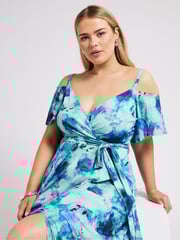 Yours Curve Blue London Floral Bardot Maxi Dress - Image 4 of 5