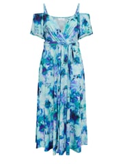 Yours Curve Blue London Floral Bardot Maxi Dress - Image 5 of 5