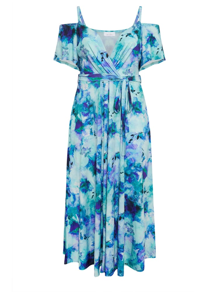 Yours Curve Blue London Floral Bardot Maxi Dress - Image 5 of 5